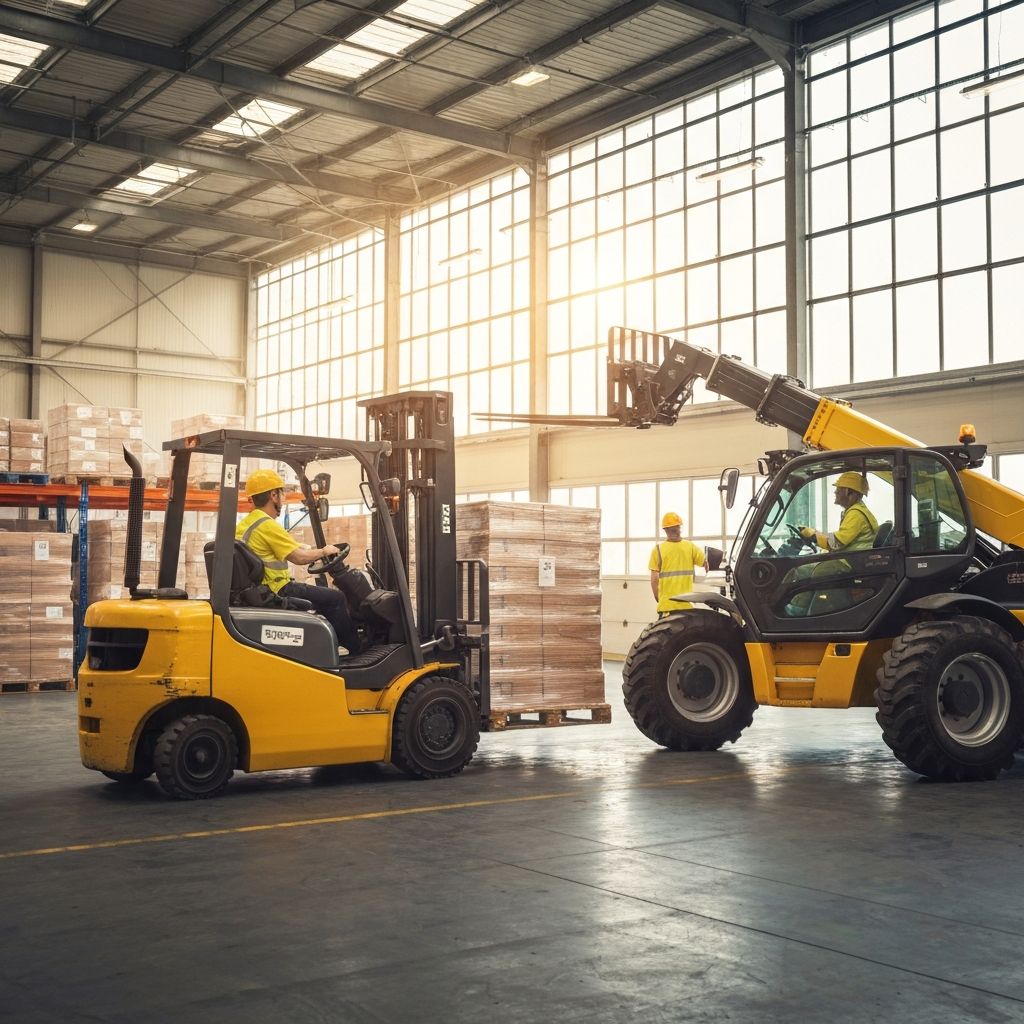 Professionelle Staplerfahrer bei der Arbeit im Lager